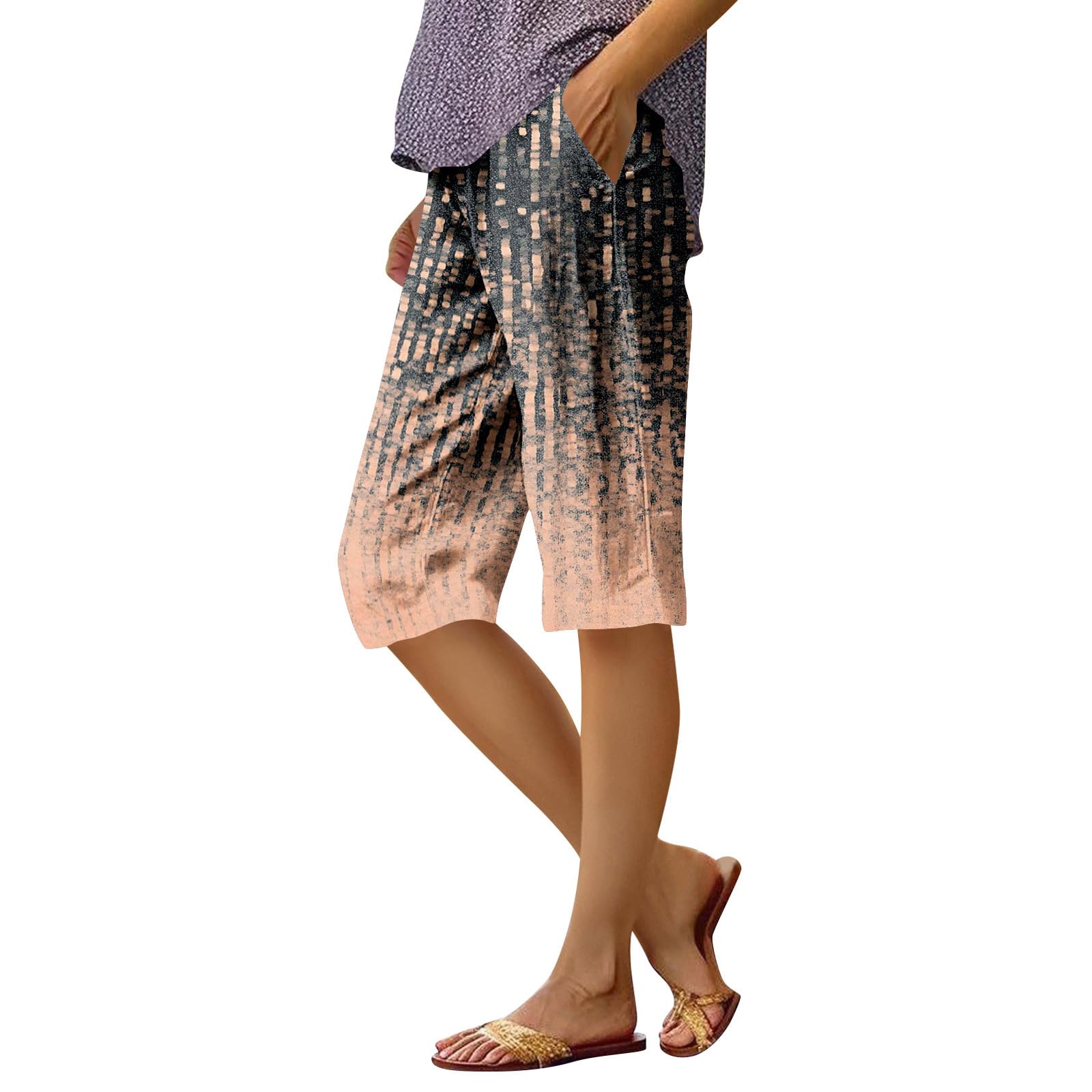Women's Casual Cotton Linen Knee Length Shorts Summer Loose Beach Drawstring Sports Workshort Bike Shorts UK Clearance desks Sale Pink 3XL