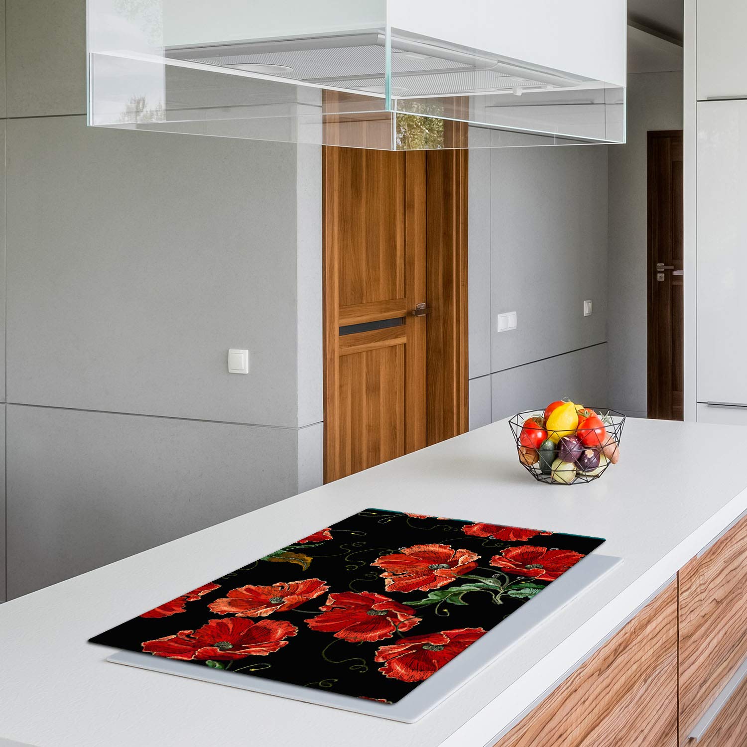 Copri Piano Cottura QTA In Vetro Temperato, 80x52 Cm, Universale Per Induzione E Ceramica, Con Gommini, Decorazione Stampata