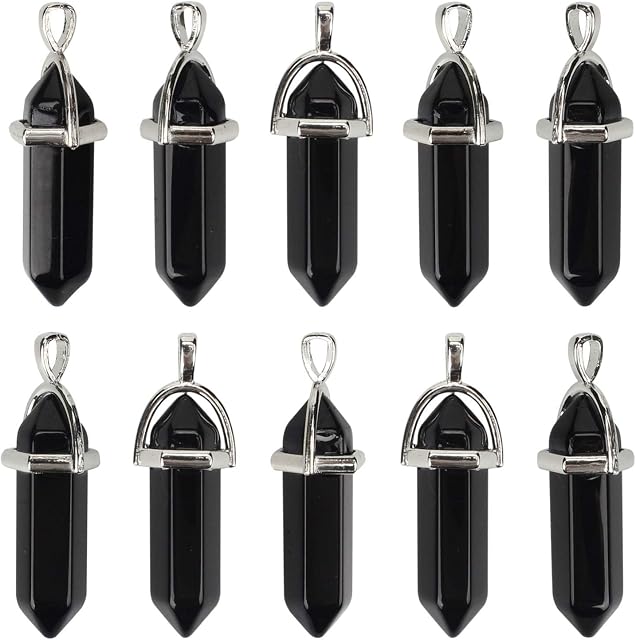 Crystal Pendants for Jewelry Making, 10PCS Amethyst Rose Quartz Necklace Pendant Hexagonal Pointed Bullet Healing Crystal Necklaces Charms for Crafting
