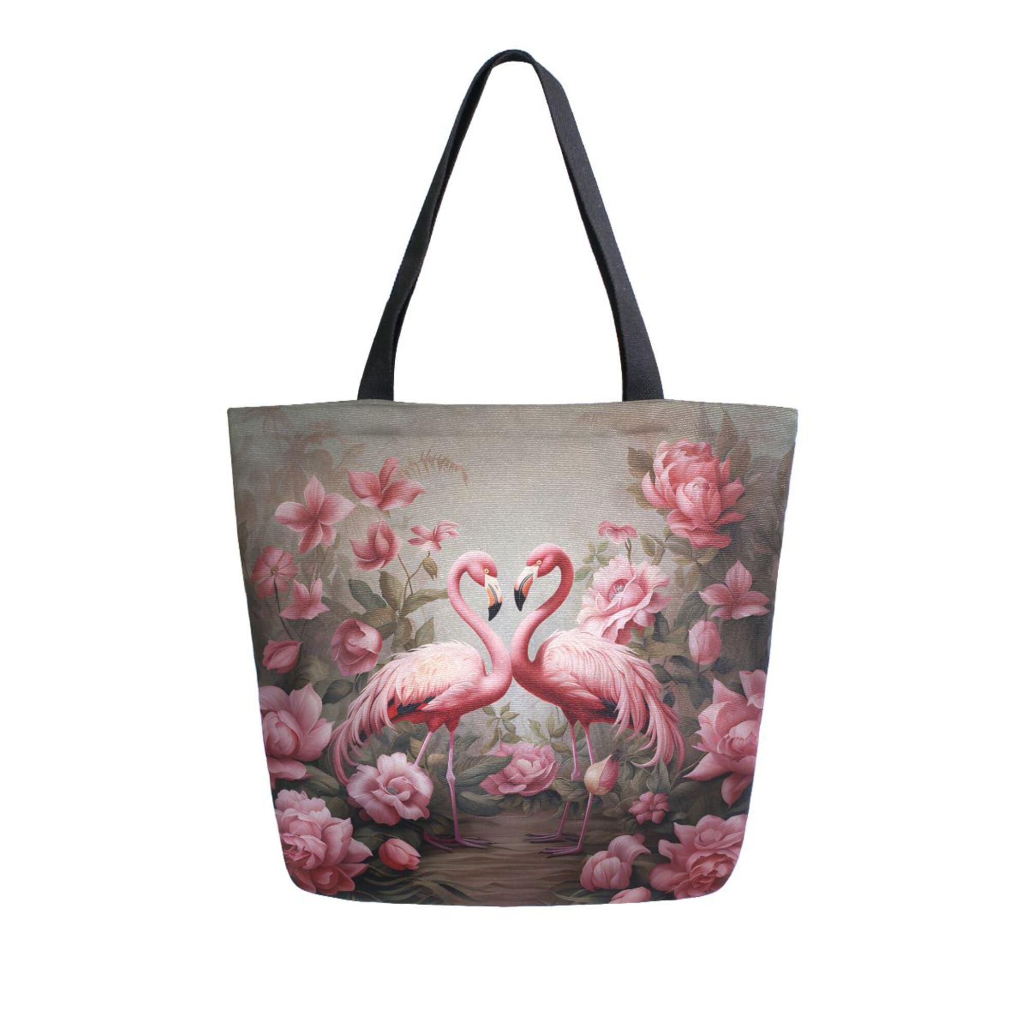 Canvas Tote Bag Large Women Casual Shoulder Bag Handbag Flamingo Flower Reusable Multipurpose Heavy Duty Shopping Grocery Cotton Bag for Mom