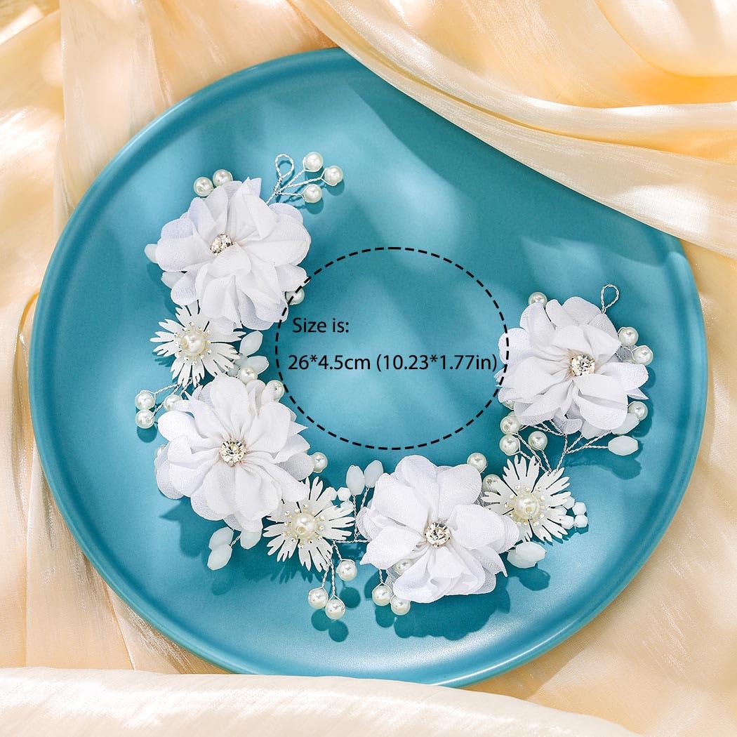 Campsis Flower Girl Headpiece, Pearl Floral Headband, White Communion Hair Accessory for Bridal - Image 2