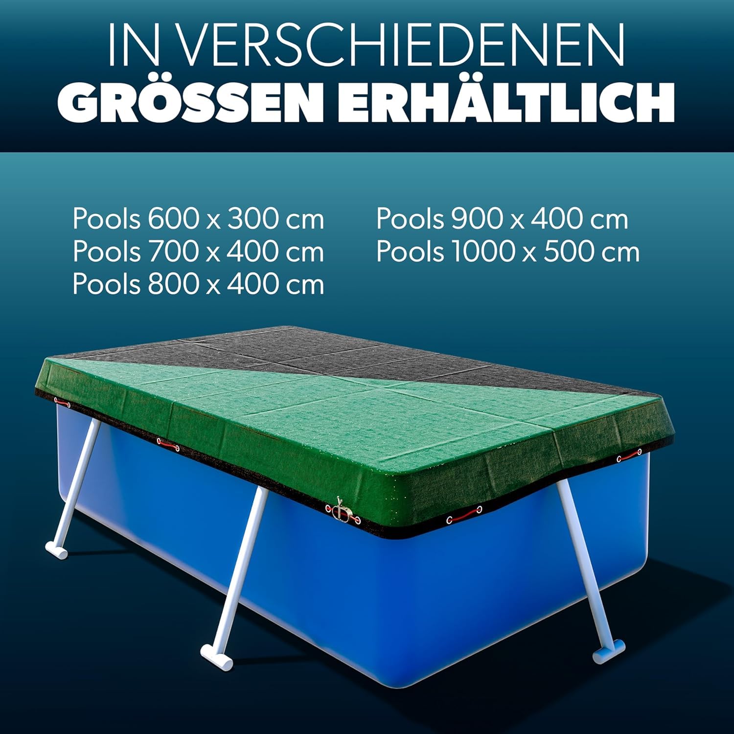 poolomio Poolabdeckung 549x274 cm für Intex Ultra XTR Frame Pool 2in1 200g | Solarplane & Winterabdeckung aus robustem 200 g/m² PE – UV-beständig, hält Algen & Schmutz fern, Stahlseil; Planenmaß 680x380