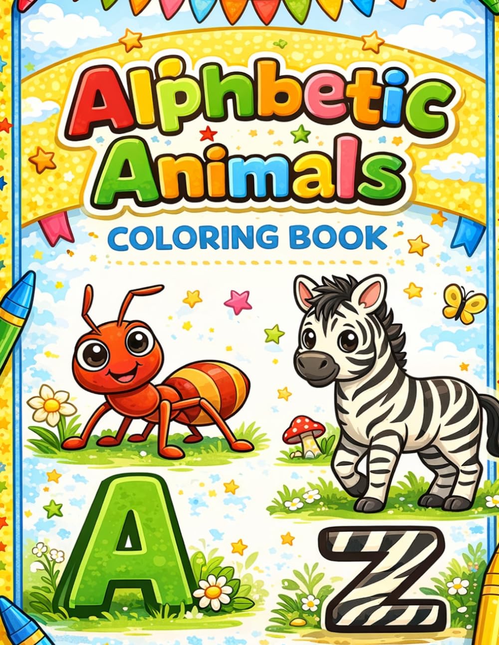 ALPHABETIC ANIMALS COLORING BOOK: Learn Letters with Cute Animals from A to Z