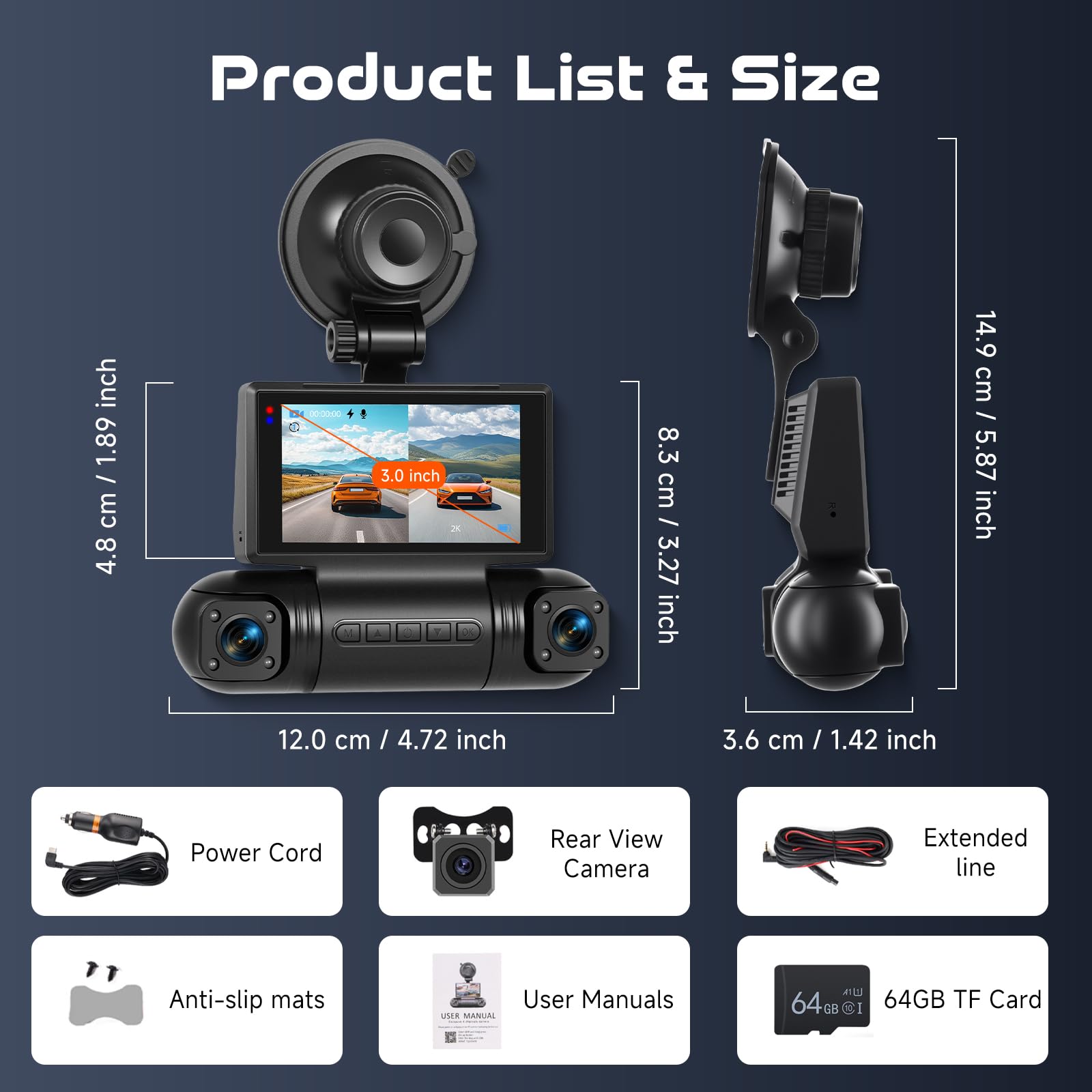 Hodozzy 2K Dash CAM Coche con 4 Cámaras 360°Delantera y Trasera Giratoria Izquierda Derecha, Pantalla 3 Pulgadas, Monitor Modo Aparcamiento, WiFi & App, Visión Nocturna y Grabación, Sensor G, Tarjeta