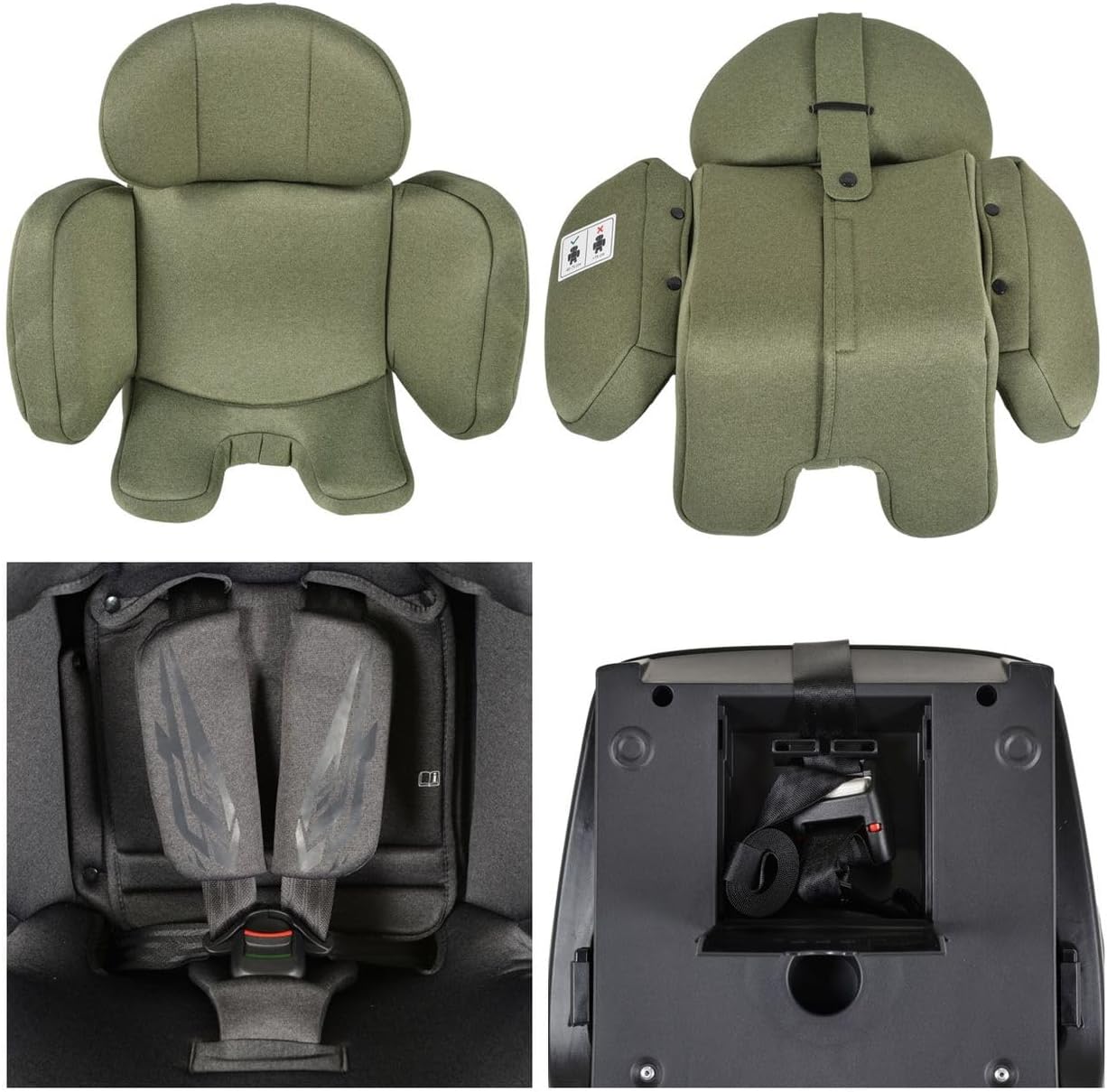 Infant insert, harness pads, and Top Tether storage