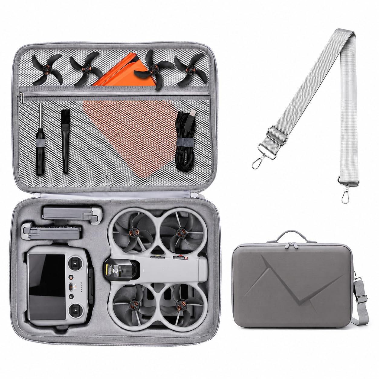 Custodia rigida per drone DJI Avata 360 Fly More Combo-RC2, borsa a tracolla rigida per telecomando RC2, batterie e accessori (grigio)