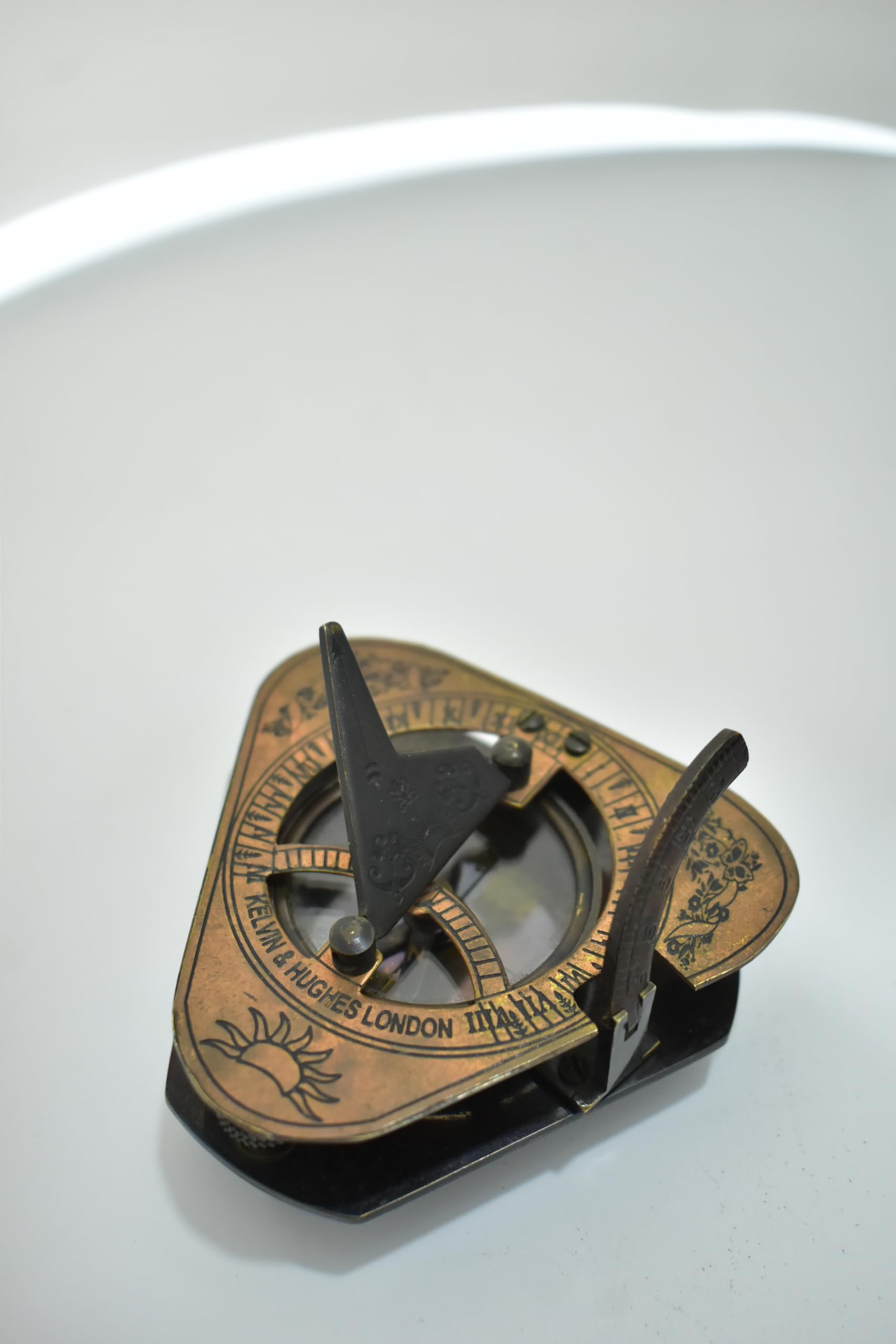 Vintage Brass Sundial Compass - Kelvin & Hughes London Nautical Maritime Decor - Antique Style Directional Pocket Compass with Folding Gnomon and Latitude Scale.-image-16