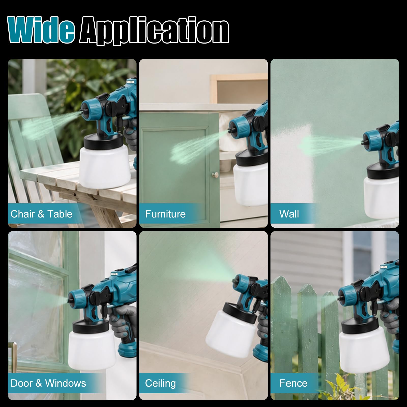 Pulverizador de Pintura a Batería para Makita 18V (sin Batería) | 200W, Pistola de Pintura Eléctrica, Depósito 1L, 4 Boquillas, 3 Patrones, Luz LED, Asa de Transporte
