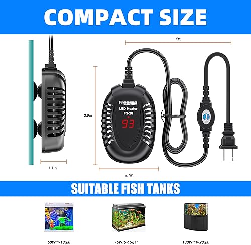 Miniatura 4 de FREESEA Calentador de tanque de peces de acuario calentador de tortuga sumergible pequeño de 75 W con controlador externo de temperatura ajustable