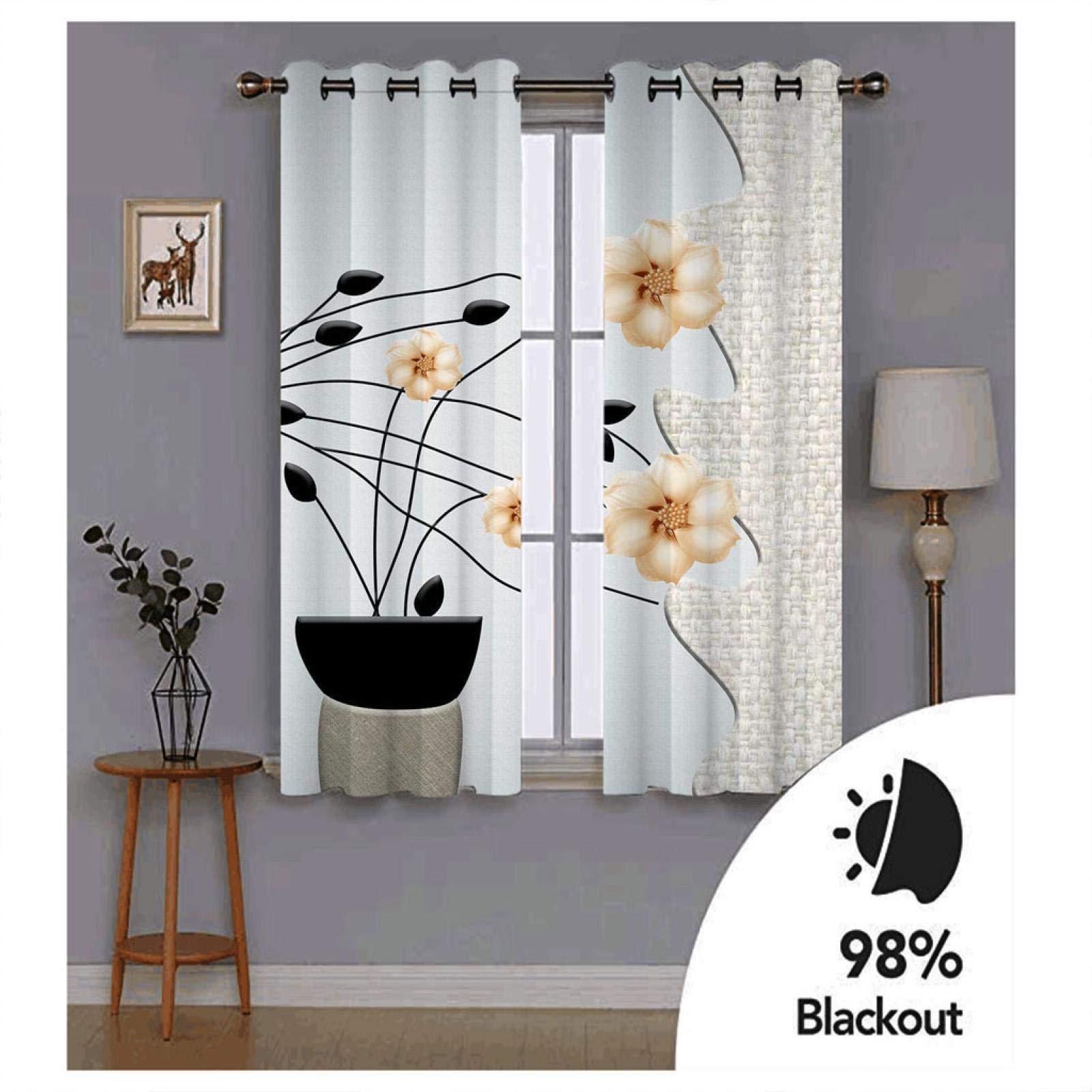 Tende Termiche Isolanti Per Interni - Tenda Oscurante Con Occhielli - Tende Casa Moderne Soggiorno 140X260CM（L X A） 2 Pannelli - Stampate In 3D Motivo Floreale Di Moda