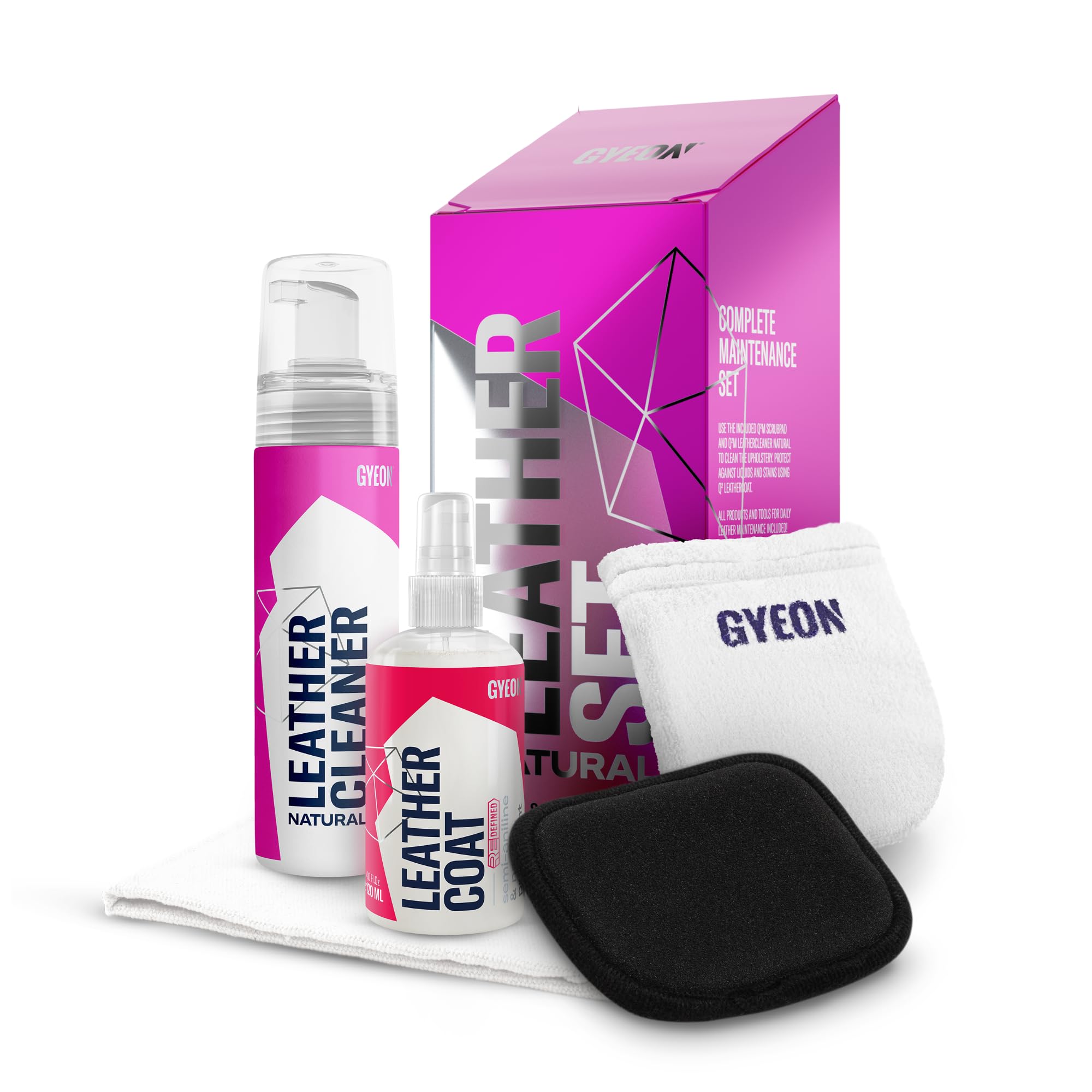 GYEON quartz LeatherSet Strong - Interior Detail Kit - Easy to Use Ceramic Leather Protection - Natural Satin Shine - Hydrophobic Protection - Prevents Fading - UV Protection