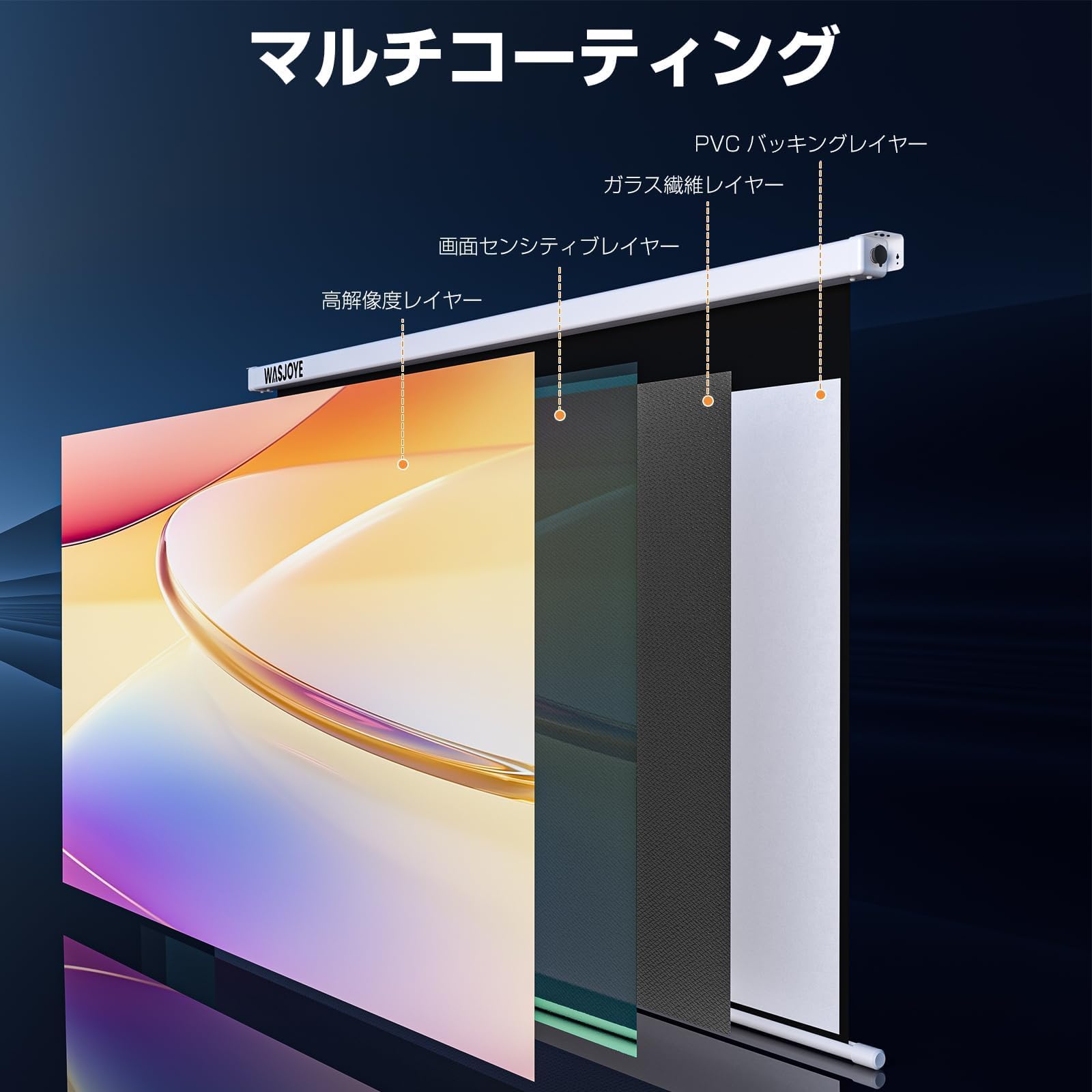 Amazon | WASJOYE プロジェクタースクリーン 80インチ 16:9 電動 両端