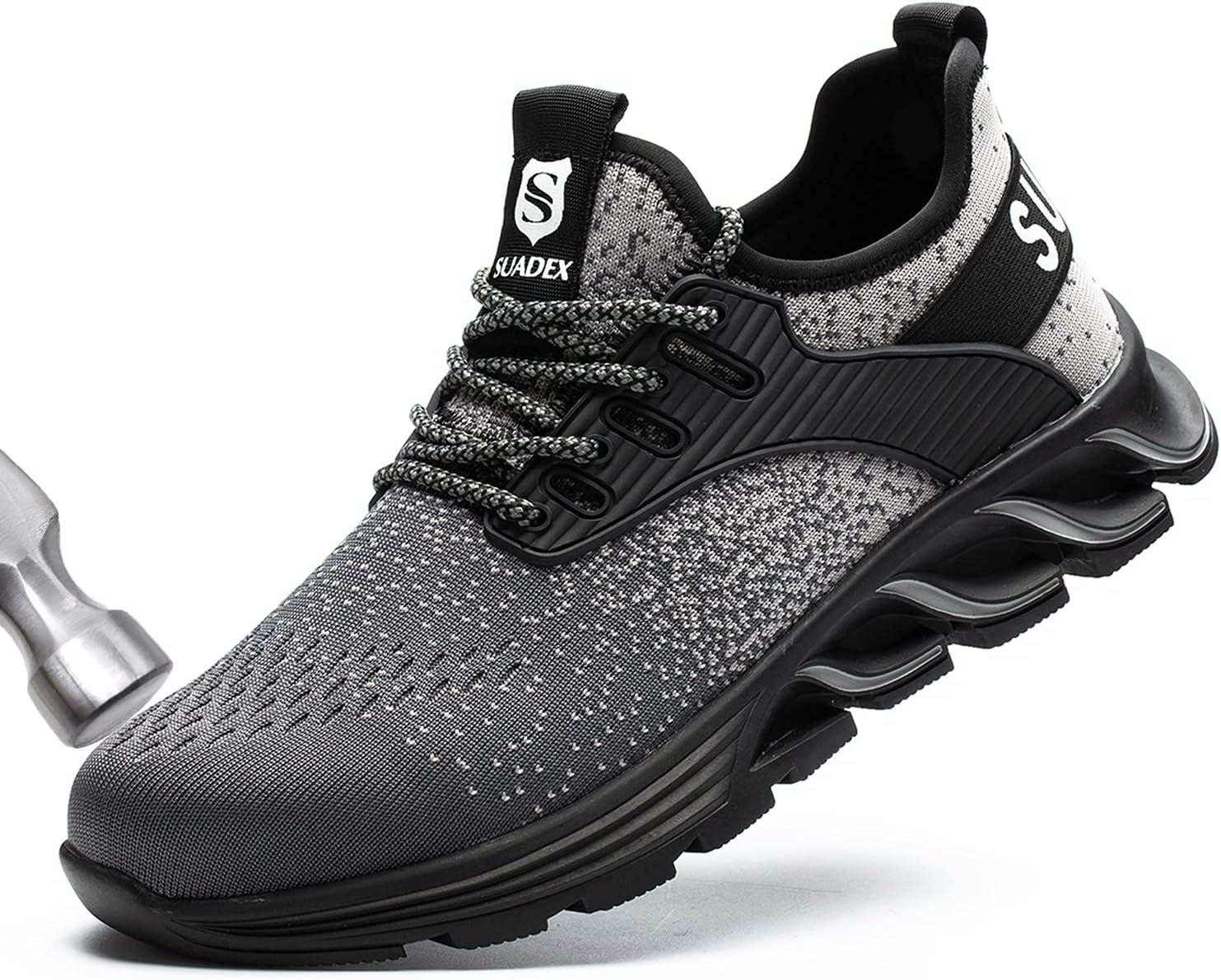 SUADEX Steel Toe Shoes for Women Men Slip-Resistant Work Shoes Indestructible Safety Toe Shoes for Construction Warehouse Grey