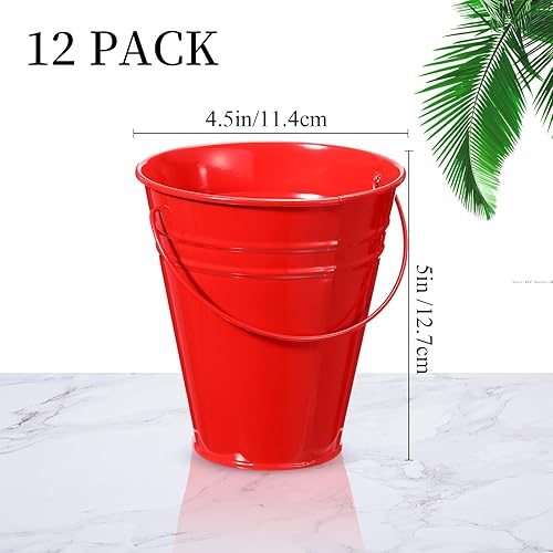 Miniatura 3 de Paquete de 12 cubos de metal con asa, cubo galvanizado de 4.5 x 5 pulgadas para niños, suministros de fiesta para niños, manualidades para Navidad,