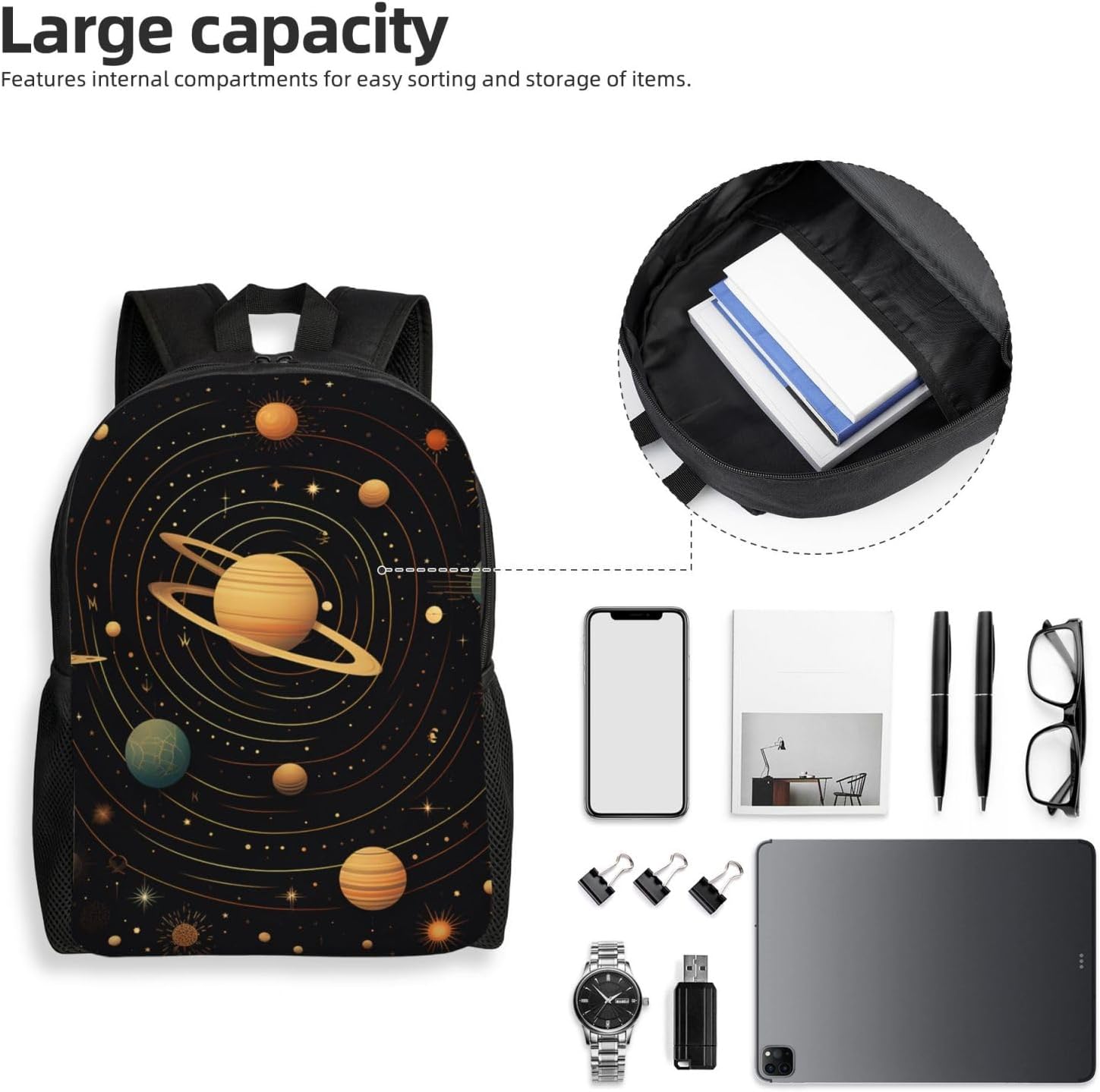 Travel Laptop Backpack for Men Women,Waterproof Computer Bag Retro Astronomical Pattern Business Work Bag Casual Daypack image 5