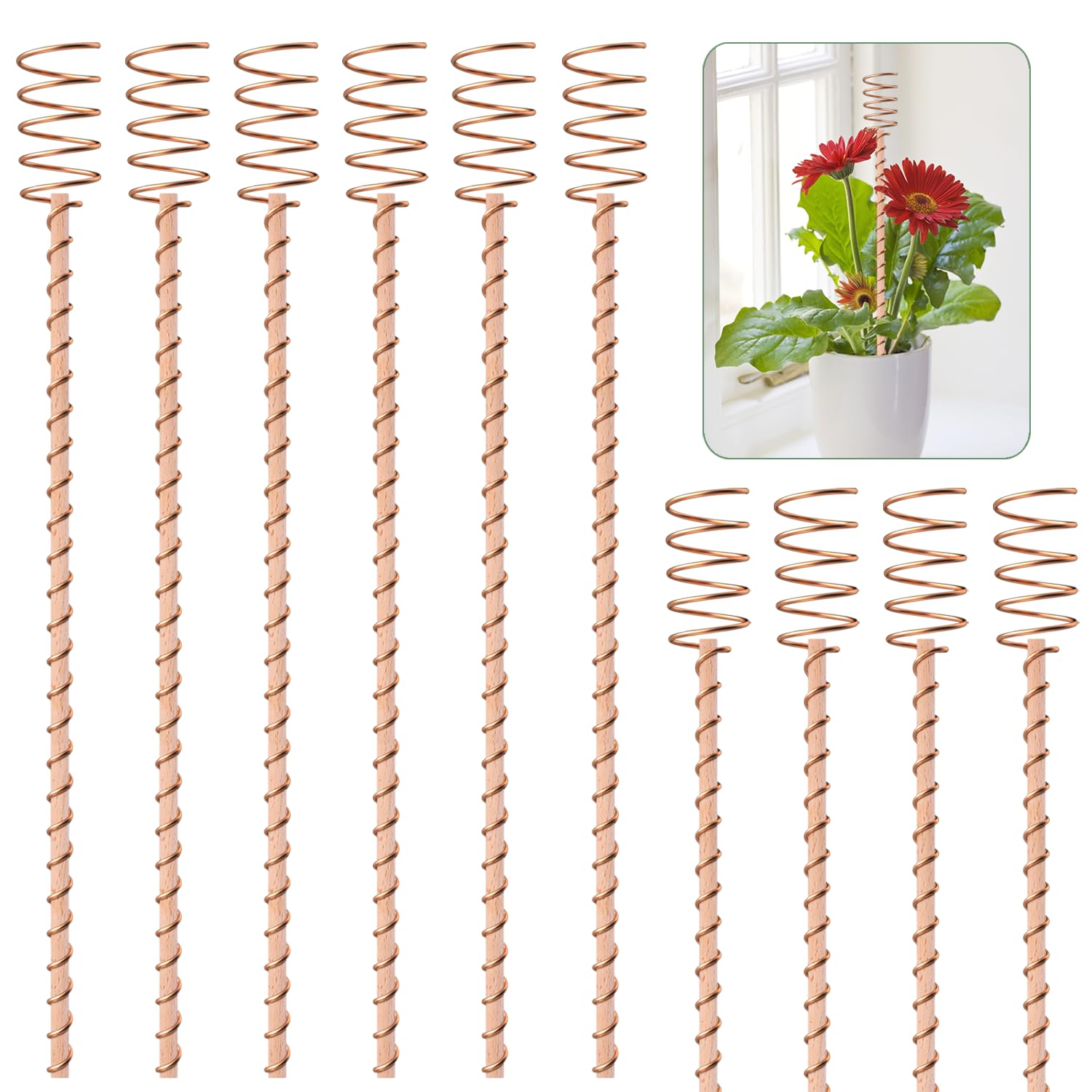 10 Pack 13.5" Electroculture Plant Stakes, Long Copper Garden Stakes, Electroculture Copper Coil Antennas for Growing Garden, High-Yield, Eco-Friendly