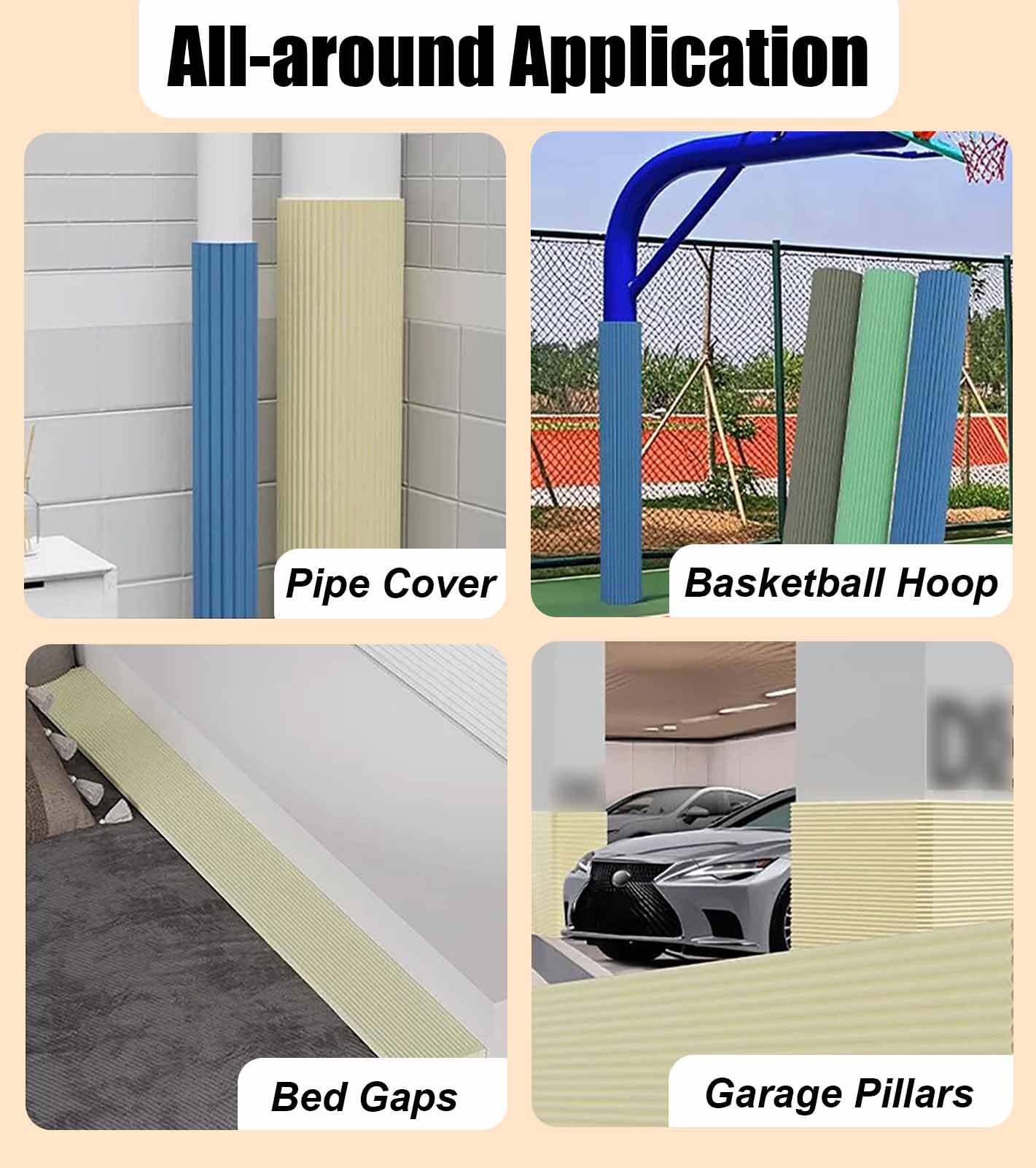 Almohadilla Poste de Baloncesto Acolchado Largo para Postes de Baloncesto, Protector de Columna para Disimular Imperfecciones, Funda para Postes de Baloncesto Redondos/Cuadrados(Light Pink,10pcs)