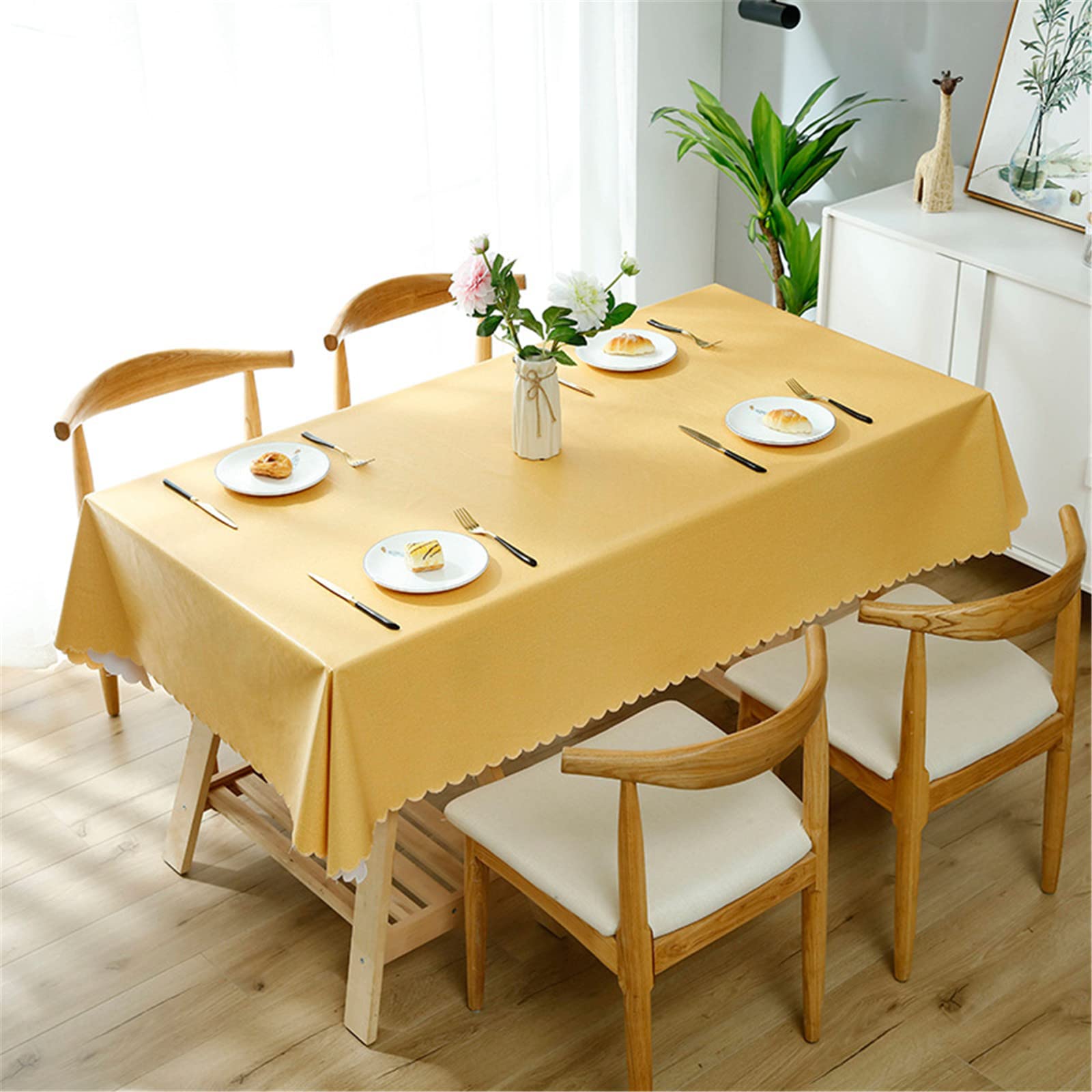 Nappe cirée rectangulaire plastique jaune 120 cm imperméable pour table de cuisine