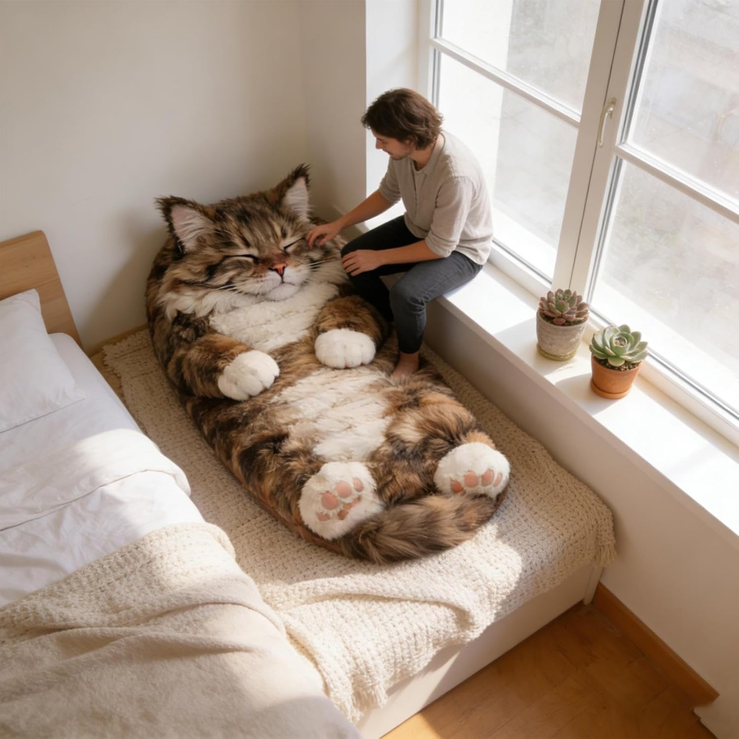 Adult Sleeping Bag, Cute Cat Slumber Bag, Cold Weather Blanket, Warm Washable Indoor Sleeping Sack, Comfortable Cold Weather Sleep Solution for Bedroom, 175x80cm Oversized Comfort for Home