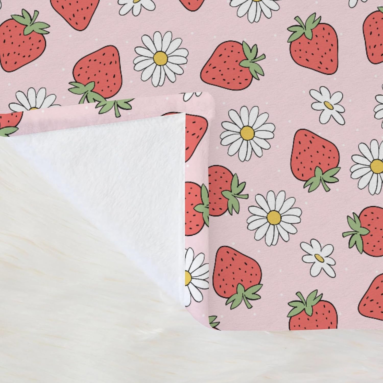 Cute Strawberry Daisy Baby Blankets for Girls Boys Red Strawberries Floral Infants Toddler Crib Stroller Nursery Swaddle Receiving Blanket Boho Summer Fruits Bed Blanket Daycare Playmat 60x80inch