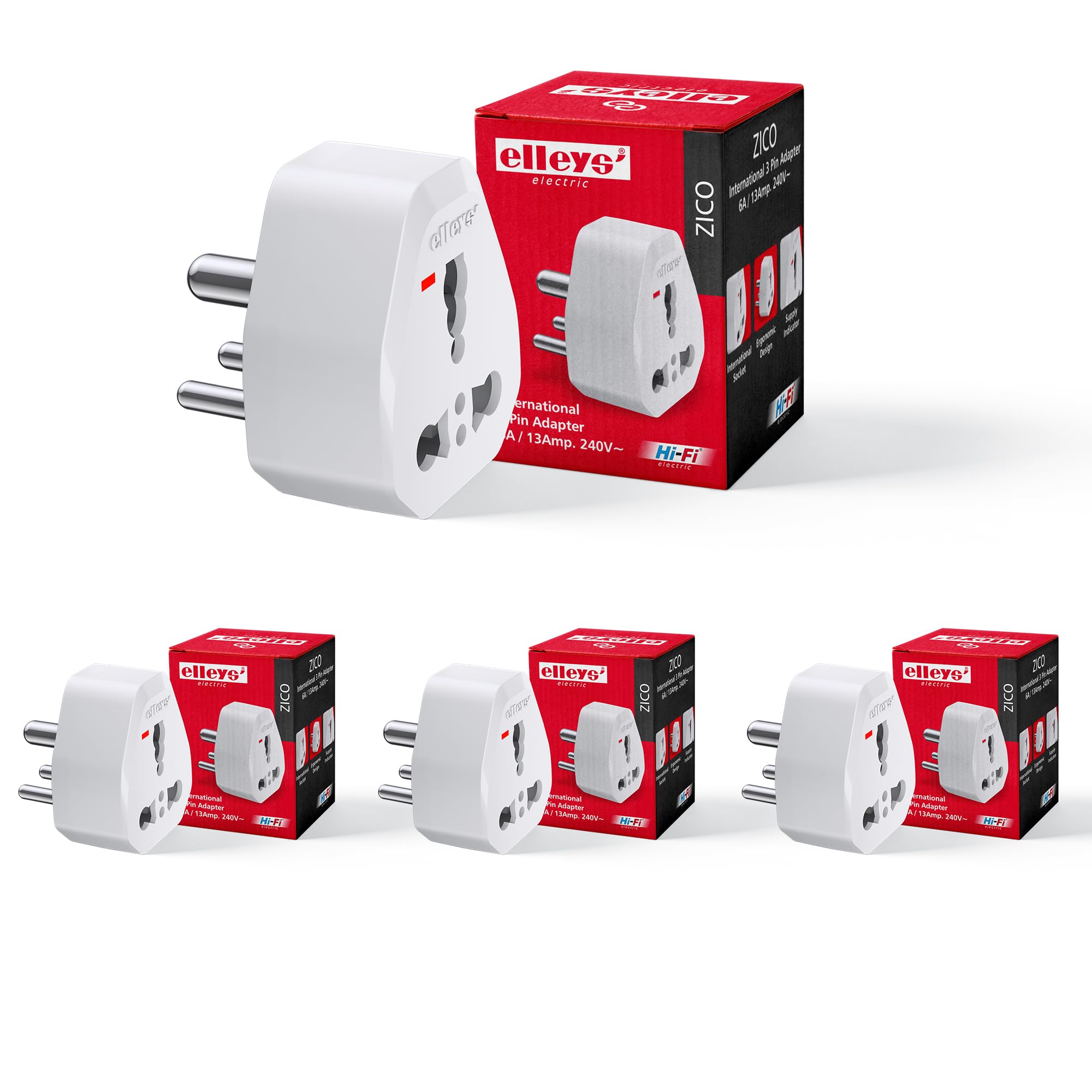 elleys' Zico International 3 Pin Adapter (6A / 13mp.240 V) (Pack of 4)-image-45