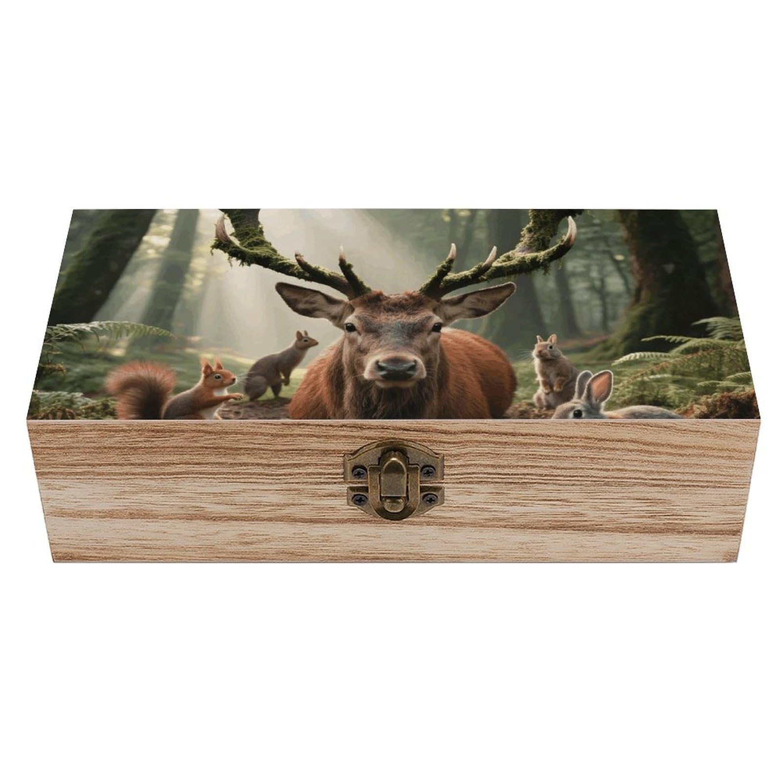 Oudrspo Wildlife Wooden Keepsake Box Decorative Memory Storage Box with Hinged Lid Small Jewelry Keepsake Boxes for Storing Gift Pictures Letters Time Capsule