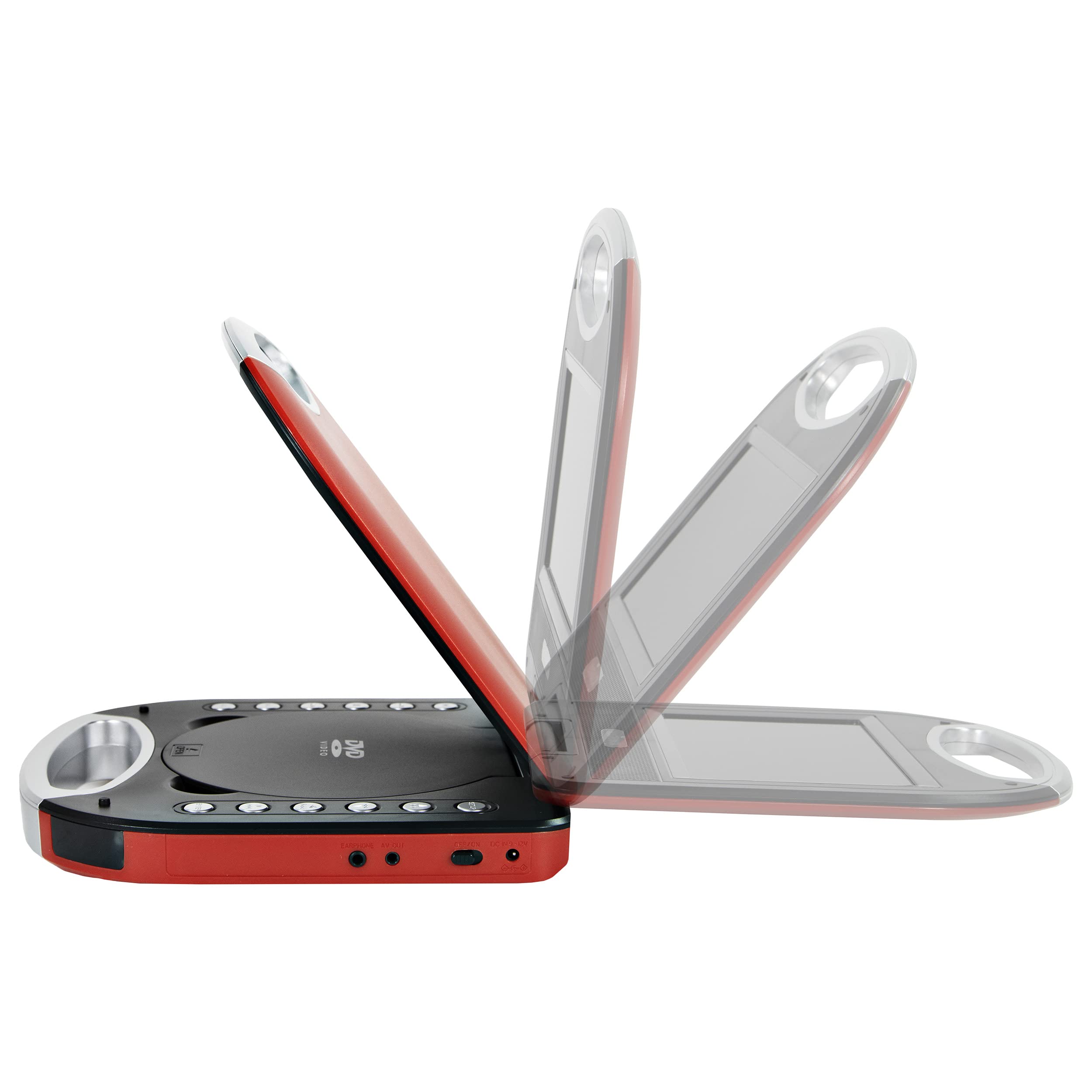 Magnavox MTFT750-RD Portable 7 inch TFT DVD/CD Player with Remote Control and Car Adapter in Red | Rechargeable Battery | Headphone Jack | Built-in Speakers |