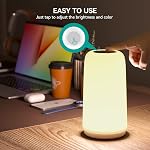 Touch Bedside Table Lamp, 3 Way Dimmable Small Lamp for Bedroom, LED Lamp with Warm White Sensory Fiber Optic Lights, Multi-Color Smart Nightstand Lamp Night Light for Reading Living Room Home Gifts