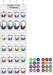 Headphone Storage Classroom Headphone Organizer 24 Pocket...