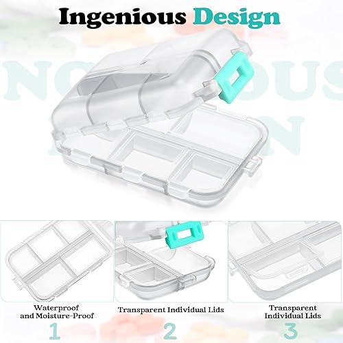 Miniatura 3 de meekoo Pastilleros de viaje, 8 unidades, portátil, pastillero, contenedor de píldoras diario, contenedor de farmacia, contenedor pequeño de viaje