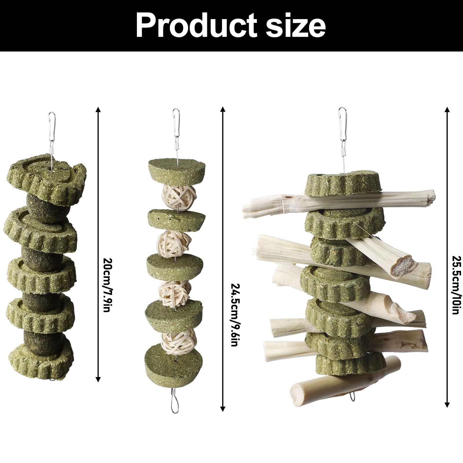 3PCS Bunny Chew Toys, Rabbits Cage Hanging Chew Toys and Treats, Apple Wood Sticks Natural Grass Cake, Teeth Grinding Toy for Bunny Hamster Parrot Chinchillas Guinea Pig Gerbils Rats Chewing Playing - Image 2