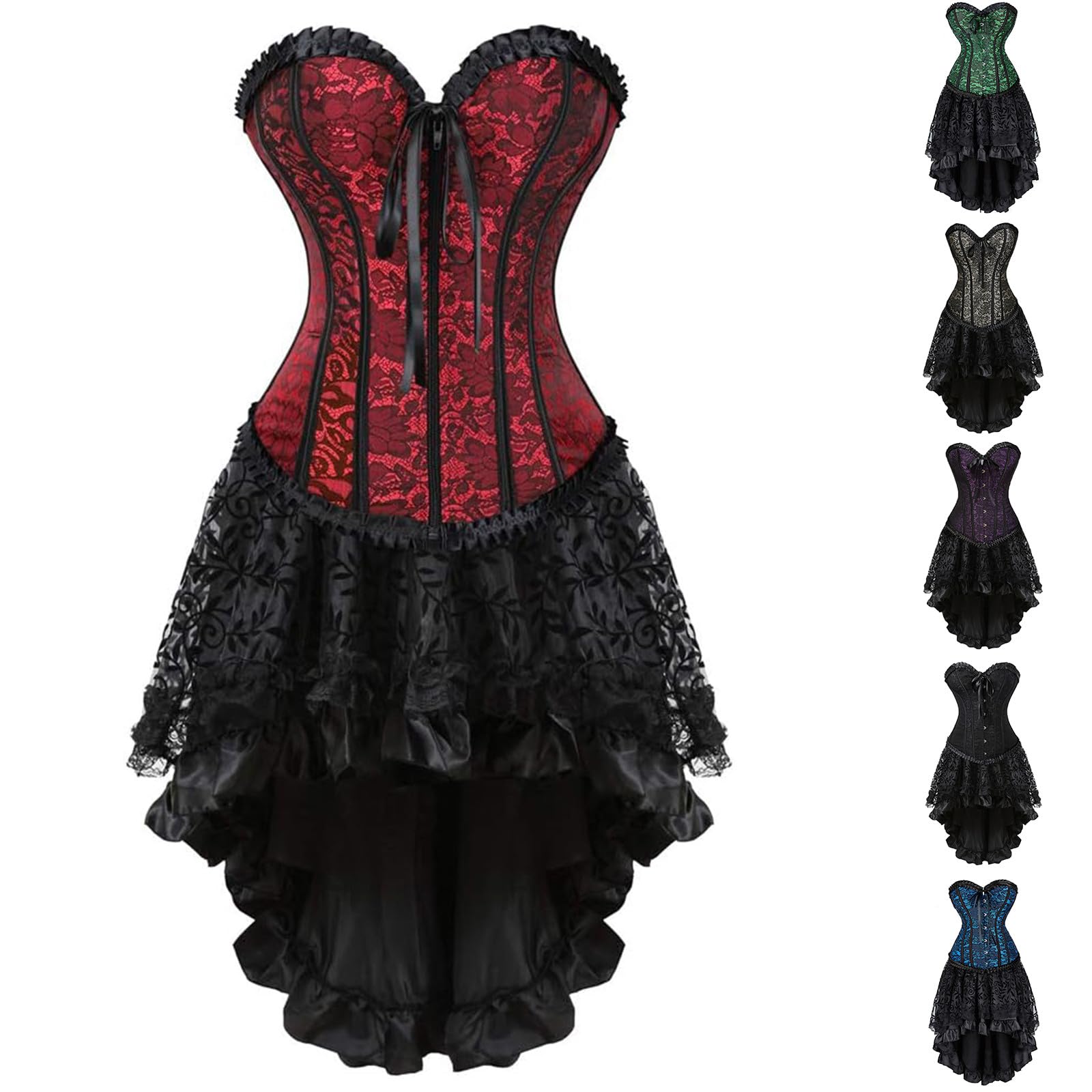 Robe corset pour femme - Jupe de carnaval - Corset en cuir - Corset steampunk avec jarretelles en dentelle - Robe bustier élégante - Robe corset à lacer - Tenue gothique pirate