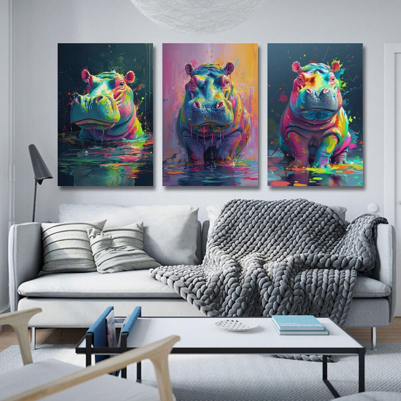 Amazon.co.jp: 3枚 ペイントされたカバ 絵画 インテリア ポスター 動物