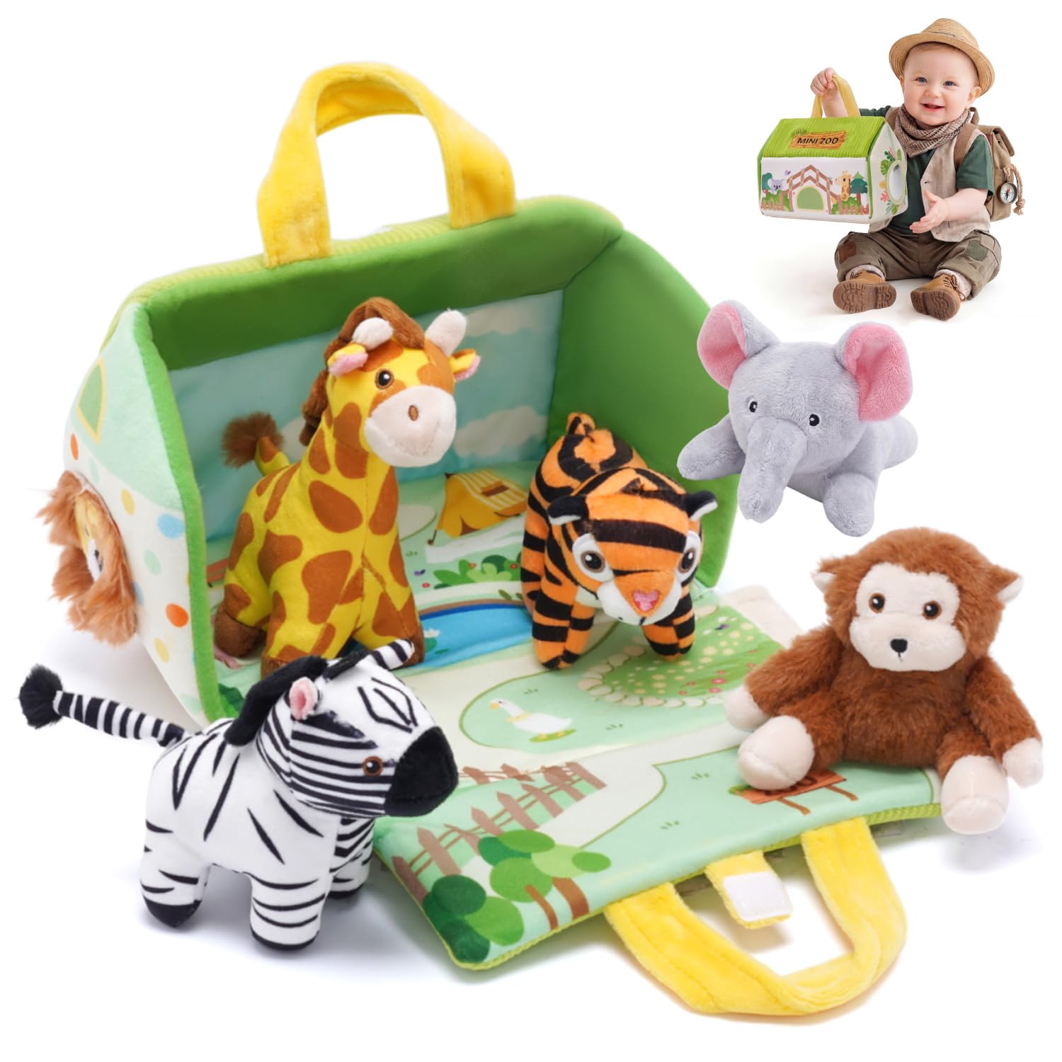 OUOZZZ 1 2 3 Year Old Toys - Mini Zoo Stuffed Animals Set – Interactive Plush Toys for Babies & Toddlers, Travel-Friendly & Huggable, Portable Gift, Safe & Washable 9.8"