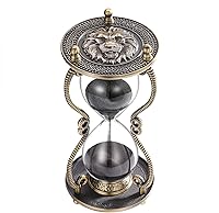 CNCJ 60 Minute Lion Carved Metal Hourglass Sand Timer - Vintage Antique Black Sand Clock for Desk Decor, Office & Gifts