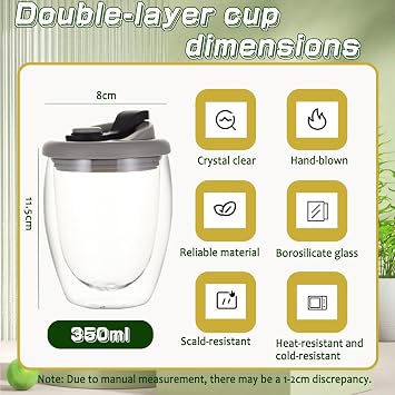 350ml Double Walled Glass Mugs, Glass Coffee Mugs Set of 2