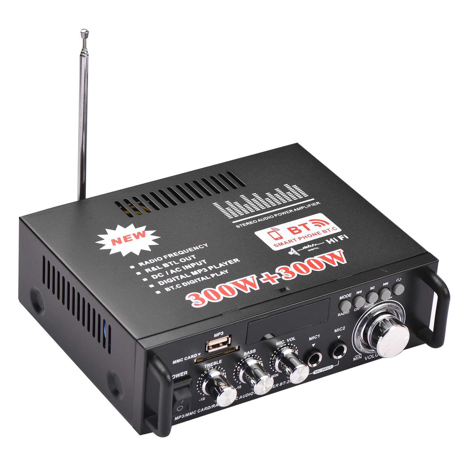 Docooler 600W Amplificatore Audio,HiFi Audio Stereo Bluetooth Radio Portatile per Auto o Casa, con Telecomando ed Mini Display 2CH LCD, 12 V / 220 V