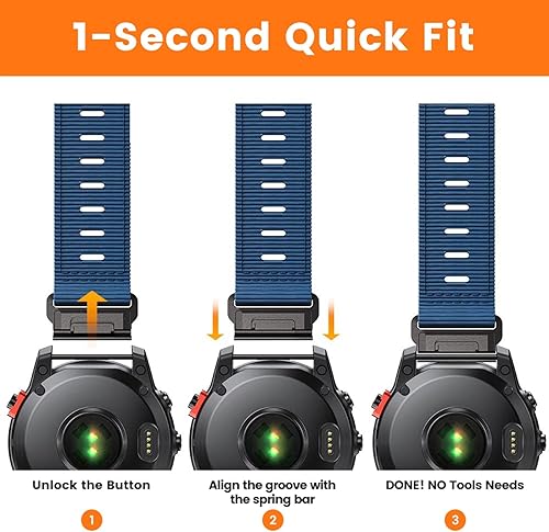 Vista 31 de Compatible con Garmin Fenix 7X/Fenix 6X/Fenix 5X/Fenix 8 2.008 in/5X Plus/6X Pro/7X Pro, correa de nailon Quickfit 26 para Tactix 7/Descent