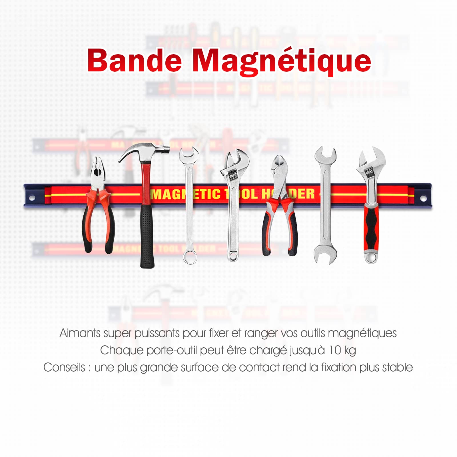 GYMAX Lot de 6 Barres Magnétiques 46 CM Capacité de Charge de 10 KG pour Outils, Porte-Outils Mural en Ferrite, Baguette Aimantée pour Outils, Convient pour Cuisine, Garage, Atelier