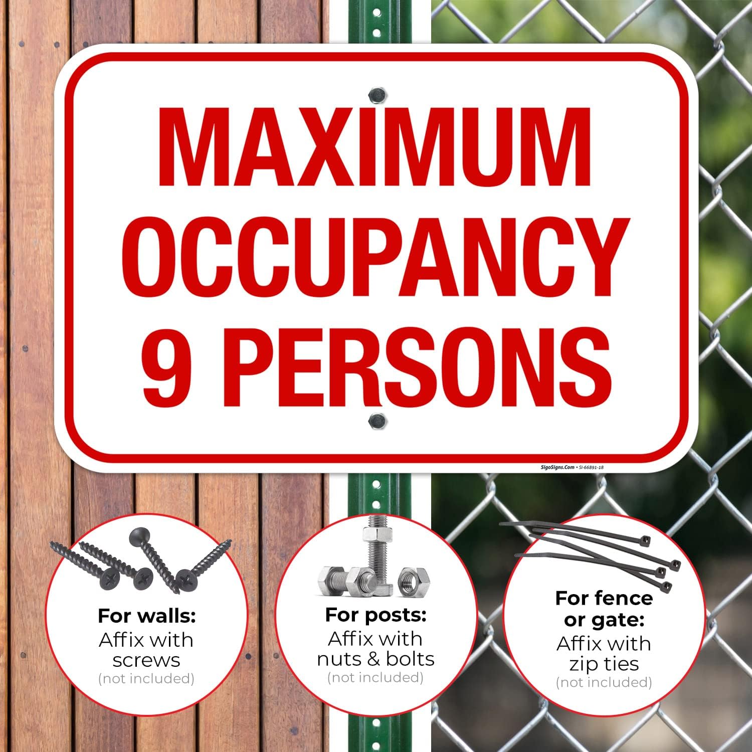 Maximum Occupancy Persons 9 Sign, 12x18 Inches, Rust Free .063 Aluminum, Fade Resistant, Made in USA