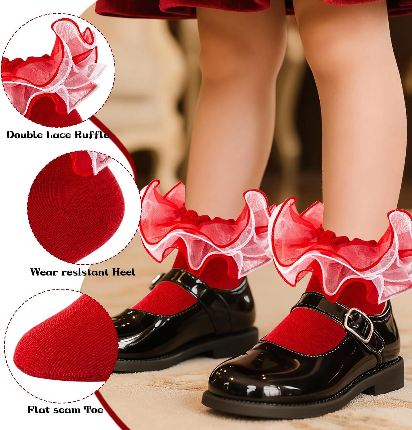 Girls Frilly Ruffle Lace Socks Soft Cotton Ankle Dress Socks