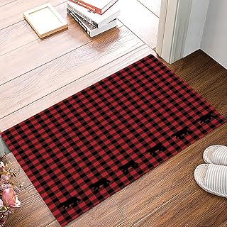 Libaoge Indoor Doormat Absorbs Mud Latex Backing Non Slip Door Mat Buffalo Check Plaid Bear Black and Red Kitchen Bathroom Entryway Rugs for Patio & Front Door -18X30inâ€¦
