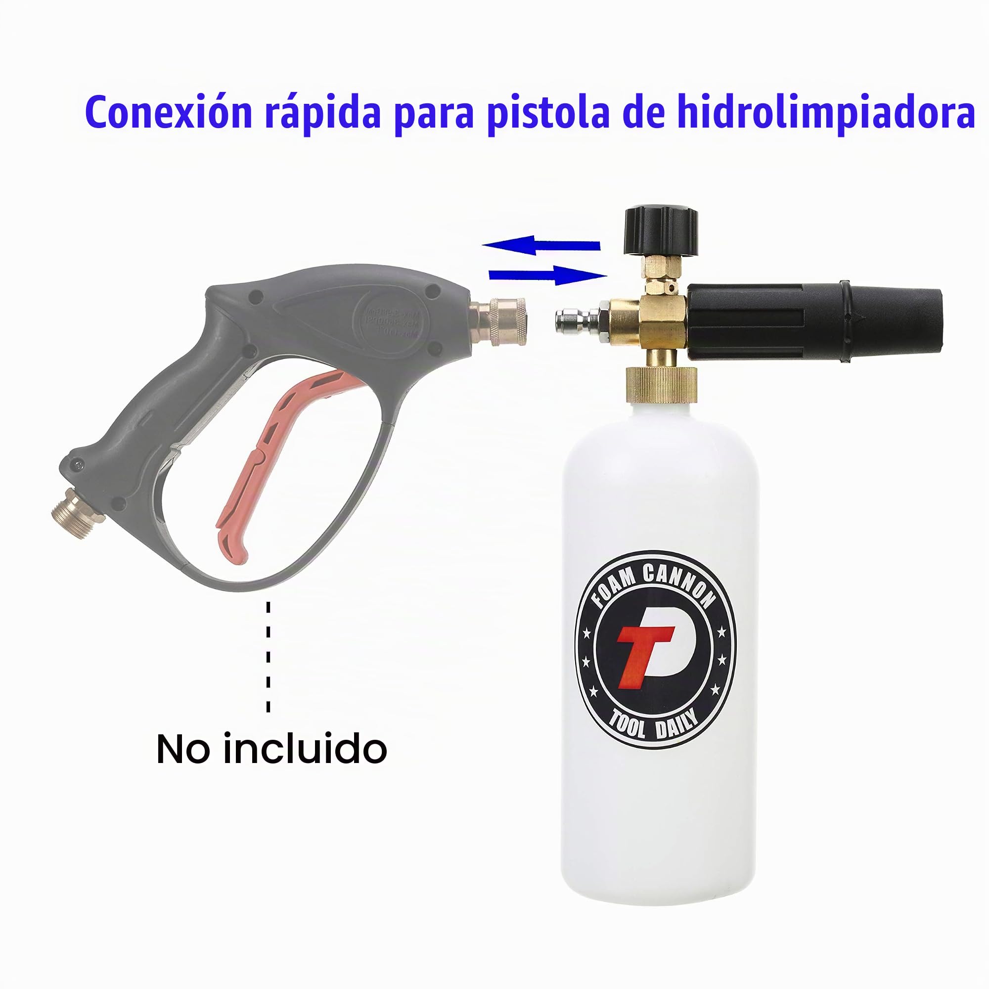 Tool Daily Cañón de espuma con conector rápido de 0,63 cm, 1 l, 5 puntas de boquillas de lavado a presión | Cañón de espuma para lavadora a presión, 5 boquillas de lavadora eléctrica de múltiples grados para lavado de automóviles