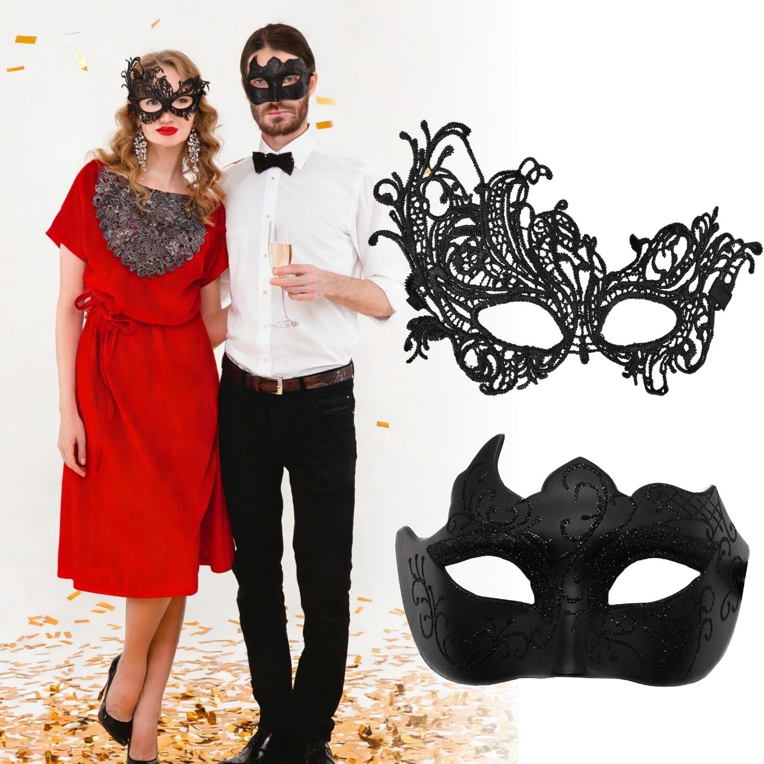 Issimober 2 Pcs Masquerade Masks for Couples Black Masquerade Mask for Women Men Masquerade Ball Masks for Party Carnival, Halloween - Image 4