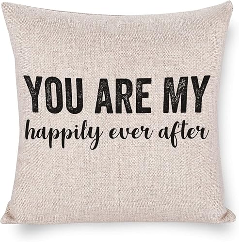 Funlucy Decorative Pillow Covers You are My Happily Ever After Throw Pillow Case Cushion Cover Home Office Decor,Square 16 X 16 Inches