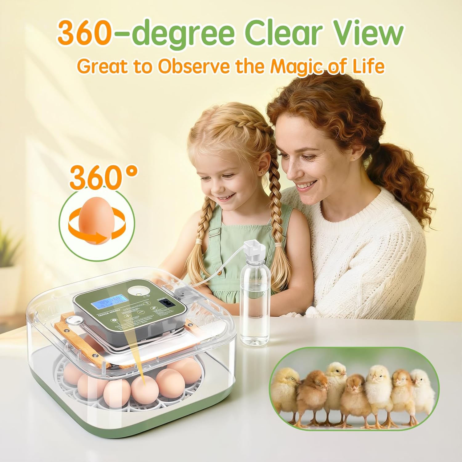 Incubator for Hatching Eggs Automatic Humidity and Temperature Control 12 Eggs Incubator, Digital Display Auto Turner 360° View Egg Candler for Chicken, Duck and Quail Bird Eggs