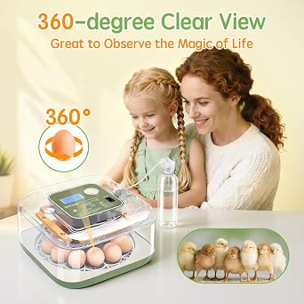 Incubator for Hatching Eggs Automatic Humidity and Temperature Control 12 Eggs Incubator, Digital Display Auto Turner 360 View Egg Candler for Chicken, Duck and Quail Bird Eggs