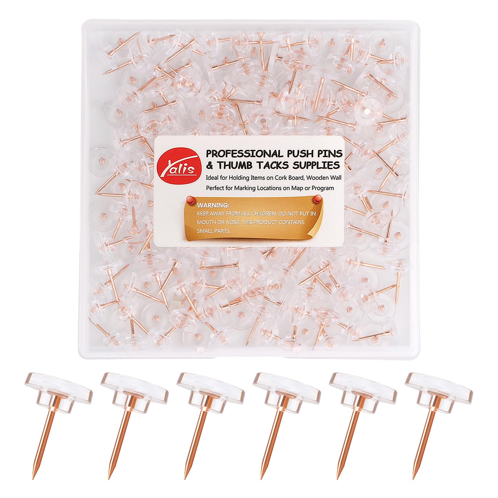Chinchetas de oro rosa en pack de 200 unidades con punta de acero para tableros de corcho