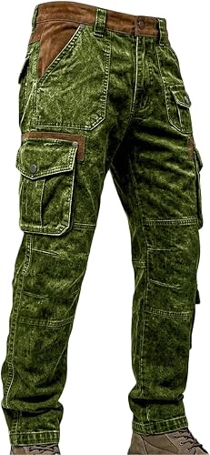Mens Utility Workwear Denim Jeans Heavy Duty Cargo Pants Out
