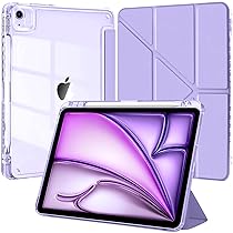 EspZanthic Custodia per iPad Air 11 Pollici M3, M2 (2025, 2024) Cover, iPad Air 5a, 4a 10,9 Pollici con Portapenne, 6-in-1 Molteplici Angoli di Visione, Trasparente Posteriore